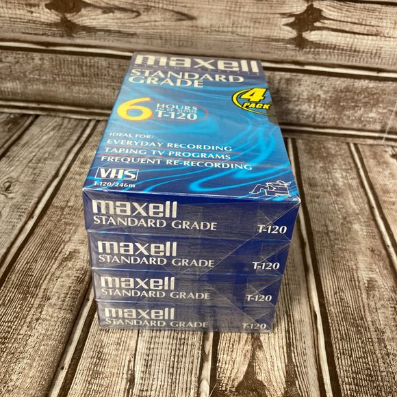 MAXELL 4 PACK  6 Hours T-120  Blank Standard Grade VHS Tapes Brand NEW SEALED - Picture 5 of 6